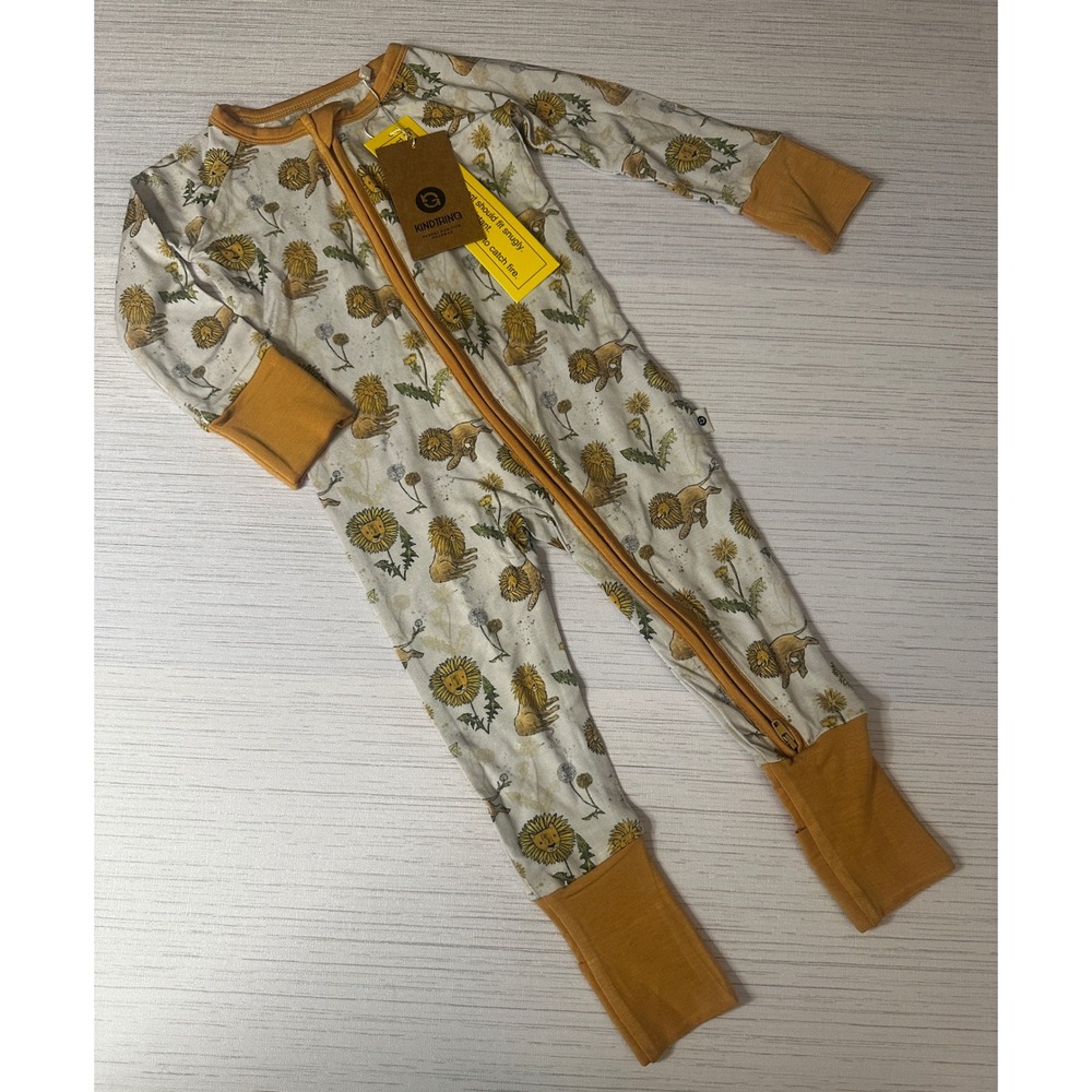 KINDTHING Lion Dandelion Modal Zip Romper Sleepsuit 6-12M NWT
